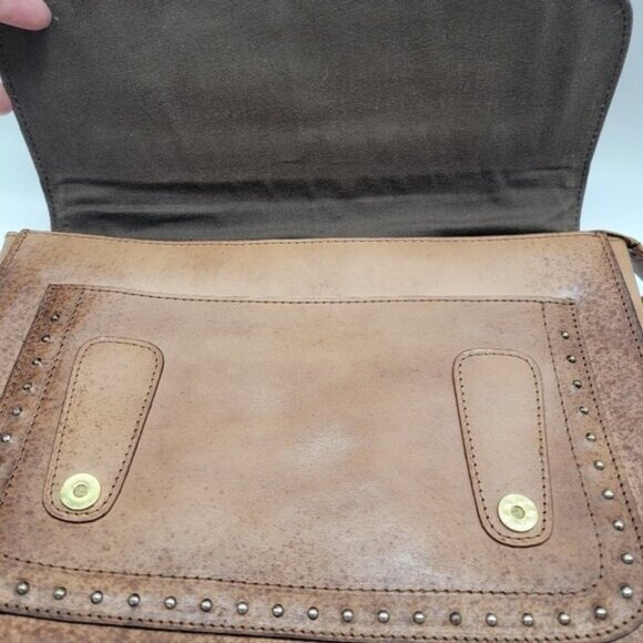 Crest by Olivia Miller Tan Cowhide Studded Embellished Handbag Long Strap Purse - Picture 5 of 9